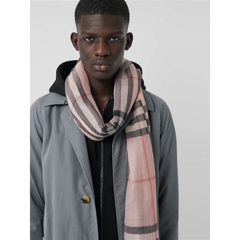 burberry lightweight check wool and silk scarf ash rose